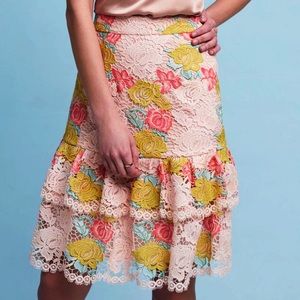 HTF Anthropologie Gardenia Lace Tiered Skirt